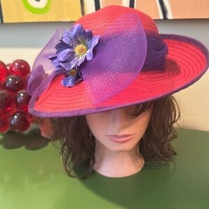 Kathy Jeanne Vintage red and purple straw hat
